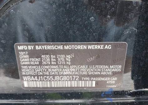 2018 BMW 430I Gran Coupe z USA, uszkodzony, nr VIN WBA4J1C55JBG80172